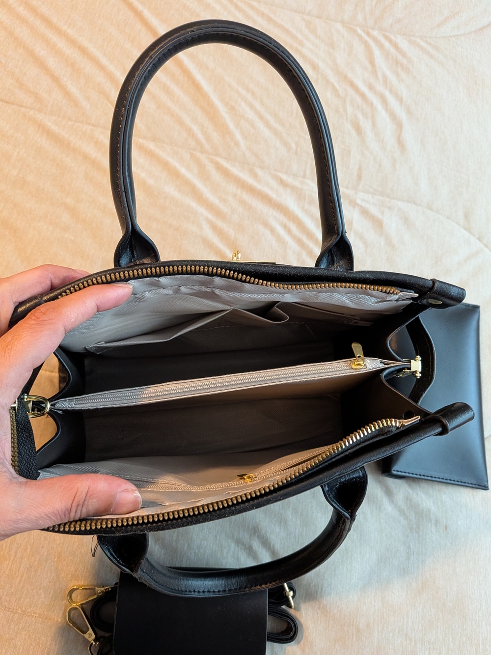 Croc-Embossed Black Structured Satchel Handbag - Picture 7 of 8